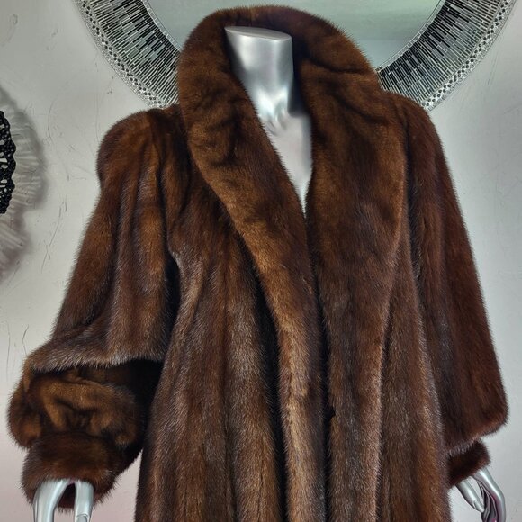 VINTAGE~PLUS 1X/2X~RANCH BROWN MAHOGANY GENUINE REAL FULL LENGTH MINK FUR COAT - Picture 12 of 16